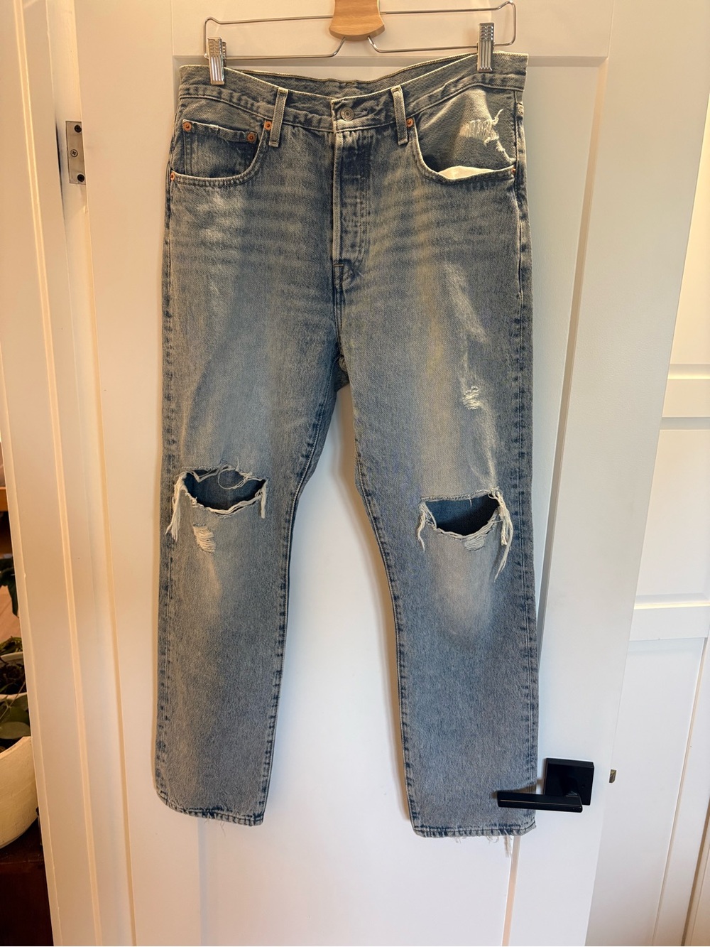 Levi's Light Blue Distressed Straight-Leg Jeans